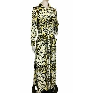 Vintage 50s Maryon's Cheetah Print Dagger Collar Button Front Sheath Maxi Dress